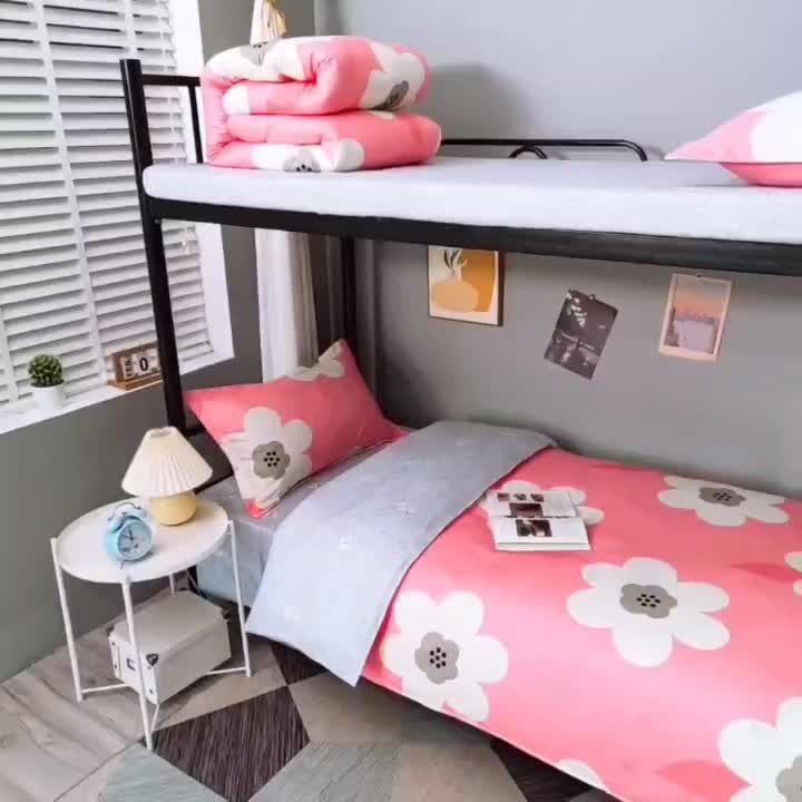 91家纺网 家纺一手货源 找家纺 曼璐2025芦荟棉学生寝室架子床套件宿舍1.5 春暖花开-粉