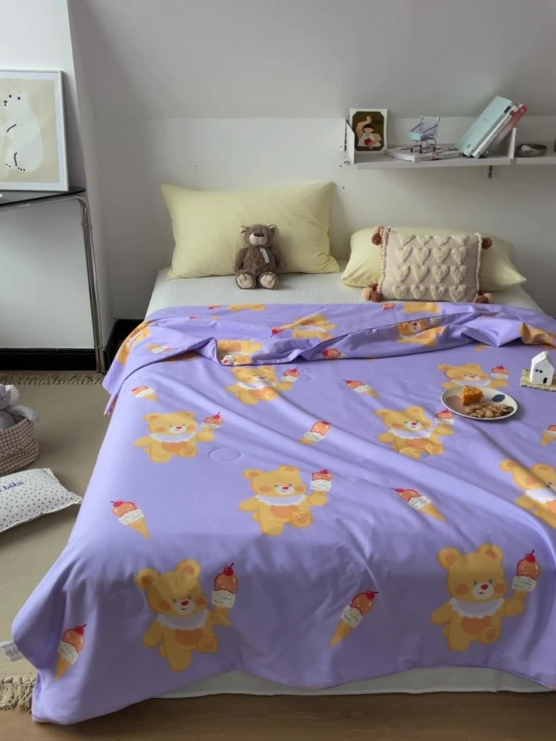 91家纺网 家纺一手货源 找家纺 棉眠 2022新款13070全棉卡通系列夏被 小熊冰淇淋