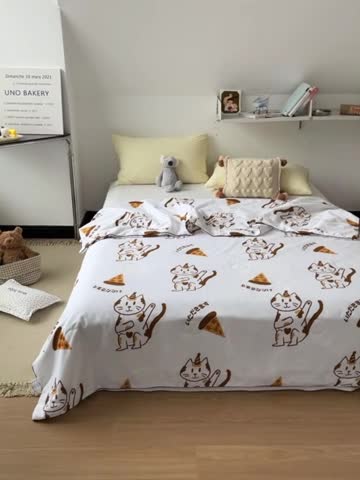 91家纺网 家纺一手货源 找家纺 棉眠 2022新款13070全棉卡通系列夏被 喵喵披萨