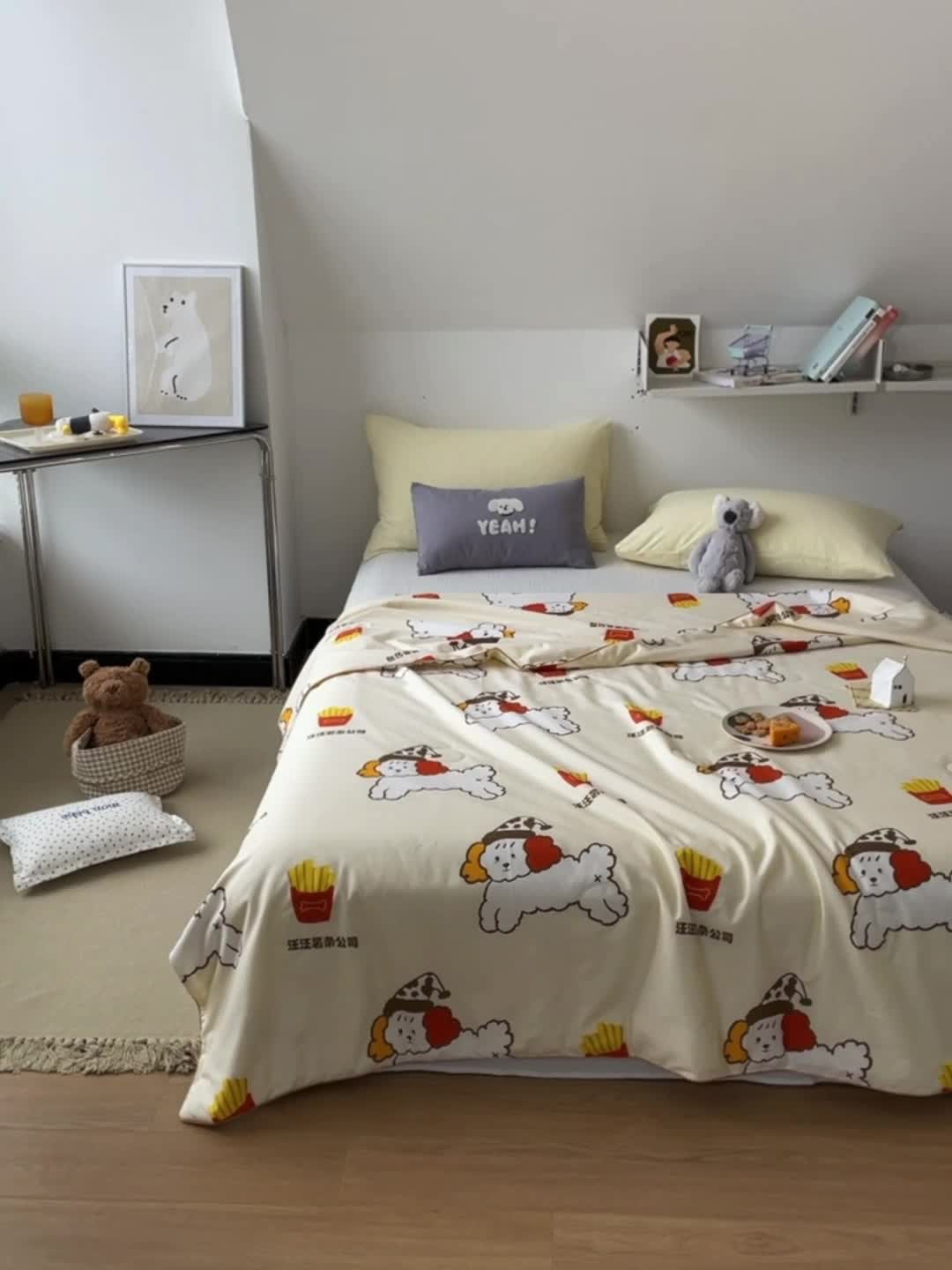 91家纺网 家纺一手货源 找家纺 棉眠 2022新款13070全棉卡通系列夏被 汪汪薯条