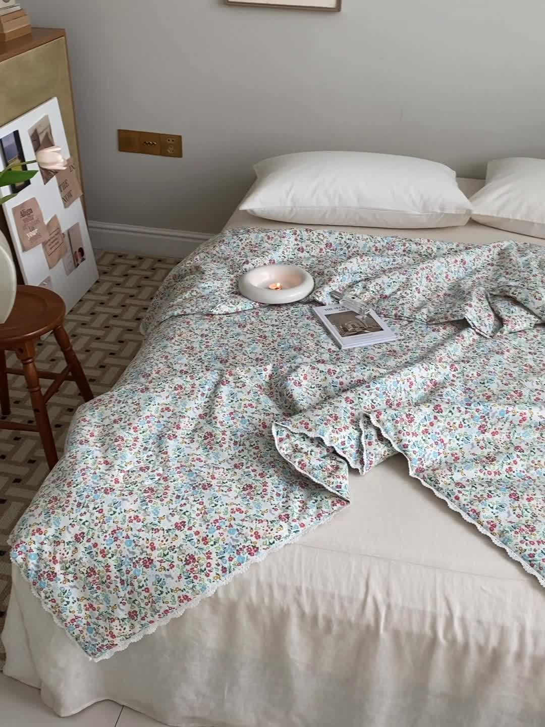 91家纺网 家纺一手货源 找家纺 棉眠 2022新款13070全棉碎花系列夏被 绿可可