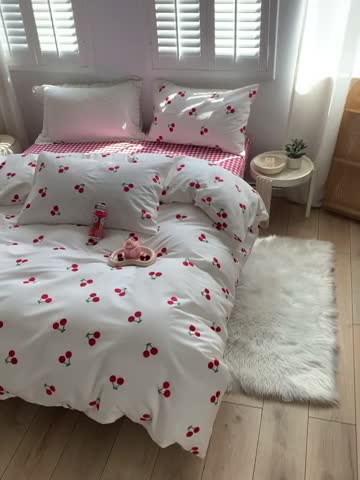 91家纺网 家纺一手货源 找家纺 怡家居 2022新款第六批全棉印花四件套 小樱桃