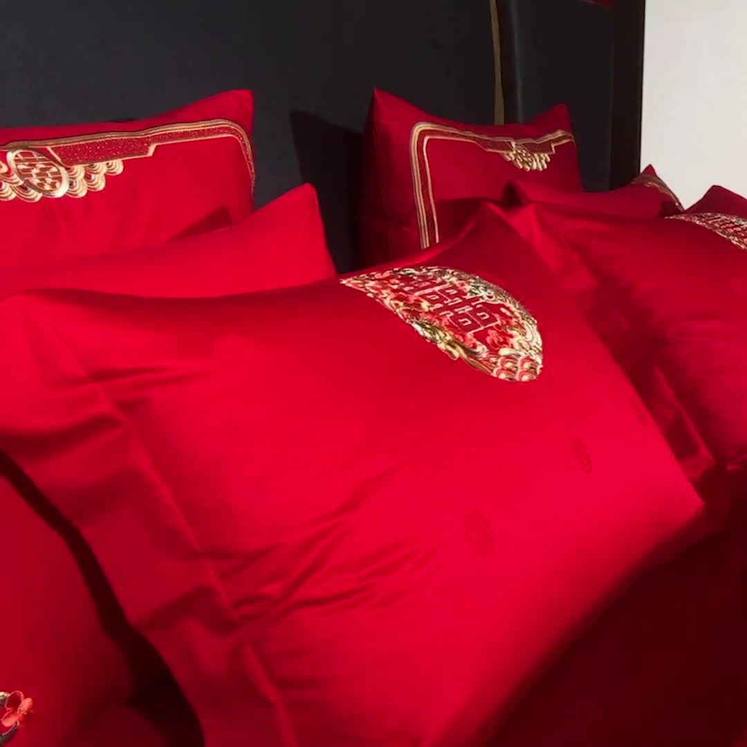 91家纺网 家纺一手货源 找家纺 总缔缦2022款100S全棉60S长绒棉婚庆大套系列锦绣嫁衣