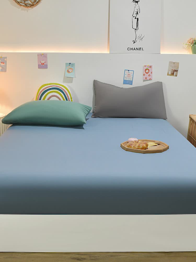 91家纺网 家纺一手货源 找家纺 极梦 2025新款ins纯色水洗棉磨毛单床笠三件套 布丁兰