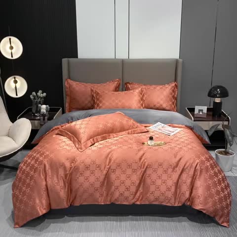 91家纺网 家纺一手货源 找家纺 遇见家居 2022新款水洗磨毛亲肤棉贡缎提花四件套柏林-焦糖