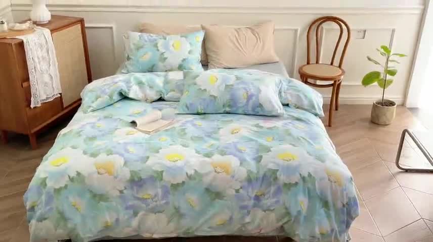 91家纺网 家纺一手货源 找家纺 窝米2022新款13370全棉四件套花卉系列 春风里