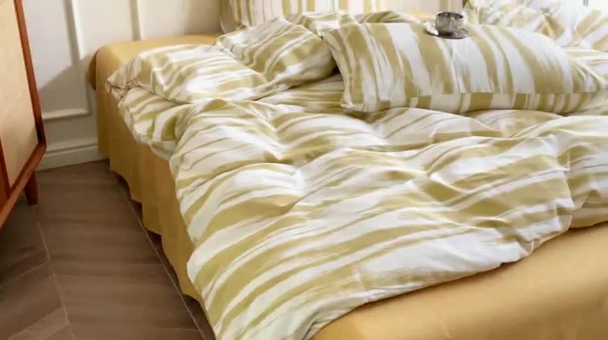 91家纺网 家纺一手货源 找家纺 窝米2022新款13370全棉四件套花卉系列 水波纹米驼