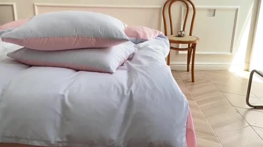 91家纺网 家纺一手货源 找家纺 窝米 2022夏季新品素色双拼水洗棉四件套 少女粉双拼