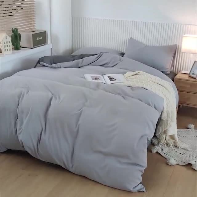 91家纺网 家纺一手货源 找家纺 乐居坊 2023新款纯色忆丝棉四件套 香菲-米灰＋灰