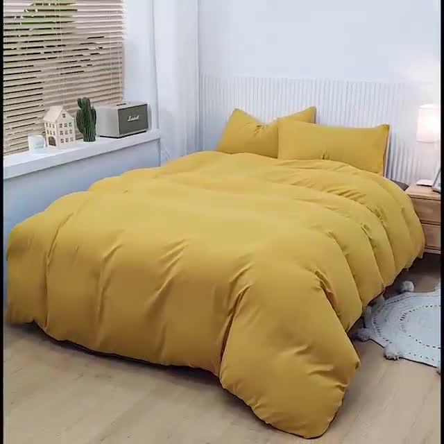 91家纺网 家纺一手货源 找家纺 乐居坊 2023新款纯色忆丝棉四件套 香菲-姜黄＋灰