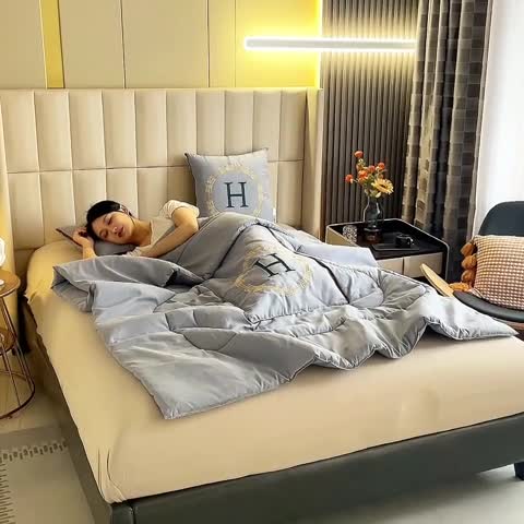 91家纺网 家纺一手货源 找家纺 阳光依佰抱枕被 2022新款磨毛回纹刺绣靠枕靠垫抱枕被 高级灰