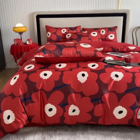 91家纺网 家纺一手货源 找家纺 用心 2022新款家居数码印花婚庆四件套 维尼