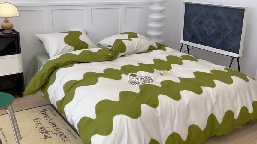 91家纺网 家纺一手货源 找家纺 （总）昔可 2022新款全棉简约波纹系列四件套