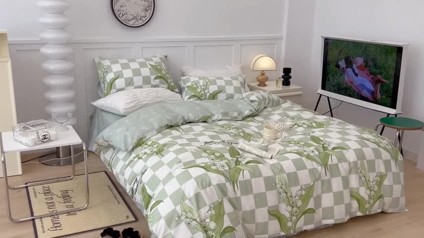 91家纺网 家纺一手货源 找家纺 昔可 2022新款全棉梦幻花园系列印花四件套 夏日铃兰