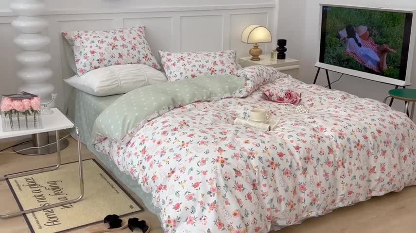 91家纺网 家纺一手货源 找家纺 昔可 2022新款全棉梦幻花园系列印花四件套 爱丽丝兔