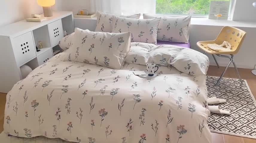 91家纺网 家纺一手货源 找家纺 田野 2022新款13372全棉小清新印花四件套 摇曳