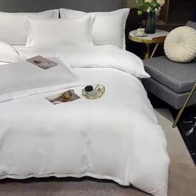 91家纺网 家纺一手货源 找家纺 曼谷纯白宾馆四件套五星级酒店布草名宿白色床上用品可定制简约白