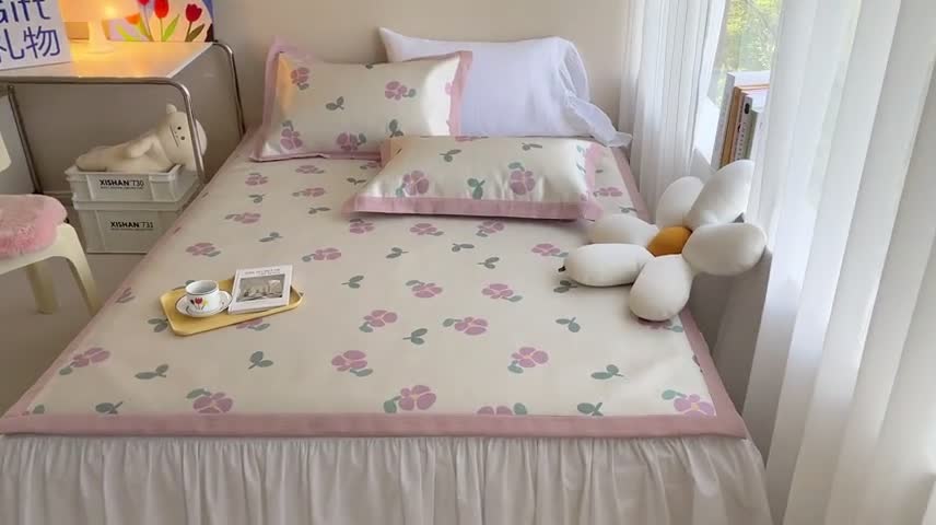 91家纺网 家纺一手货源 找家纺 时年 2022新款全工艺环保数码印花高品质水洗冰丝凉席 夏朵