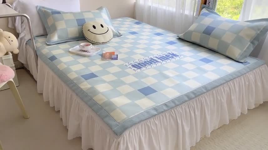 91家纺网 家纺一手货源 找家纺 时年 2022新款全工艺环保数码印花高品质水洗冰丝凉席 幸运格