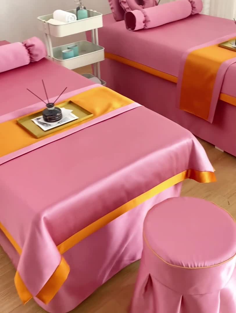 91家纺网 家纺一手货源 找家纺 莉人坊美容床罩批发 2023贵妃段天丝美容床罩四件套 蔷薇花语红