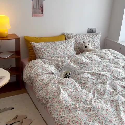 91家纺网 家纺一手货源 找家纺 艾沁 2022新款复古碎花纯棉四件套 春见