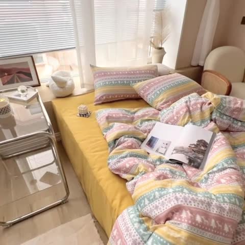 91家纺网 家纺一手货源 找家纺 黛馨 2025新款A类小清新双层纱四件套（实拍） 圣诞小鹿