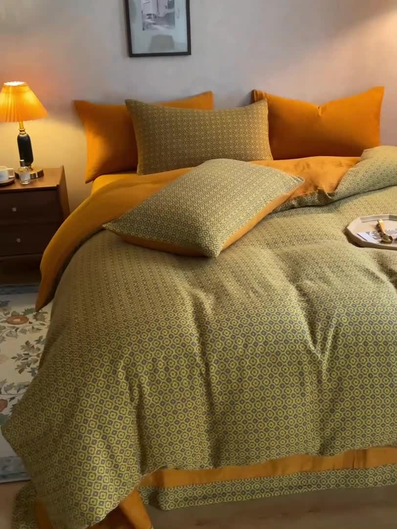 91家纺网 家纺一手货源 找家纺 黛馨 2023新款复古双层纱四件套 紫苏-1