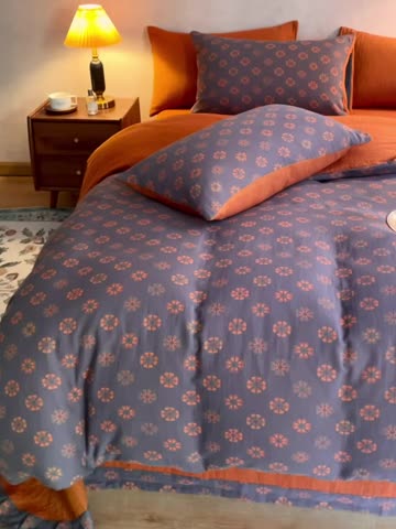 91家纺网 家纺一手货源 找家纺 黛馨 2023新款复古双层纱四件套 雪花-2