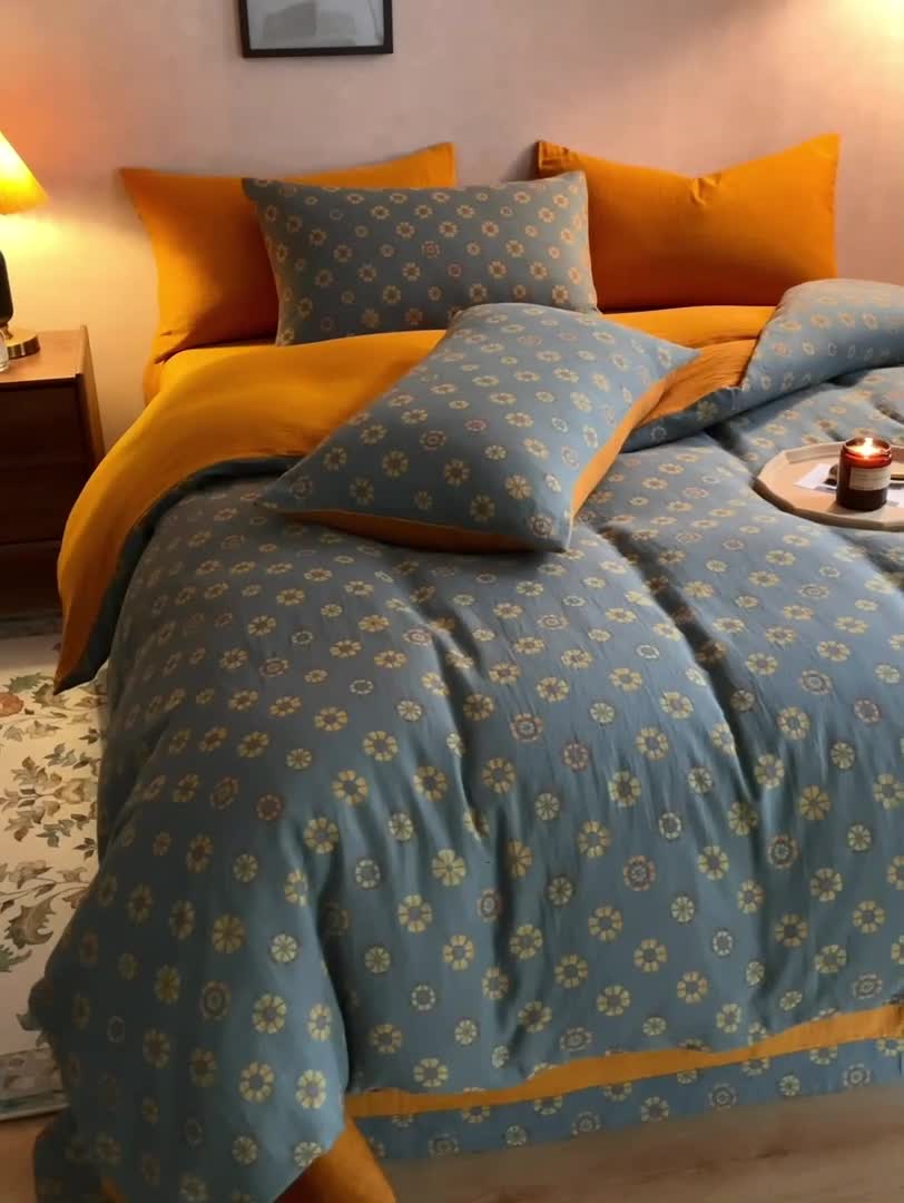 91家纺网 家纺一手货源 找家纺 黛馨 2023新款复古双层纱四件套 雪花-1