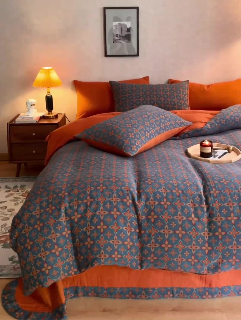 91家纺网 家纺一手货源 找家纺 黛馨 2023新款复古双层纱四件套 纳尔-2