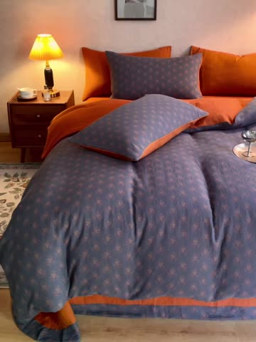 91家纺网 家纺一手货源 找家纺 黛馨 2023新款复古双层纱四件套 落英缤纷