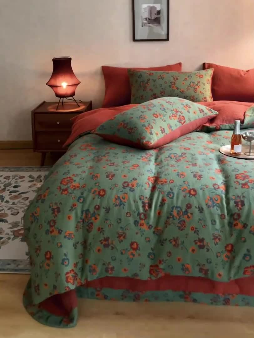 91家纺网 家纺一手货源 找家纺 黛馨 2023新款复古双层纱四件套 卡琳特斯