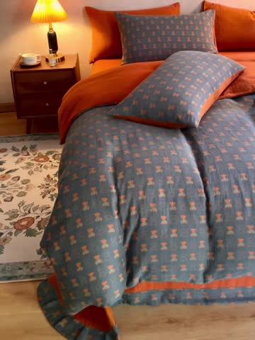 91家纺网 家纺一手货源 找家纺 黛馨 2023新款复古双层纱四件套 卡尔-1