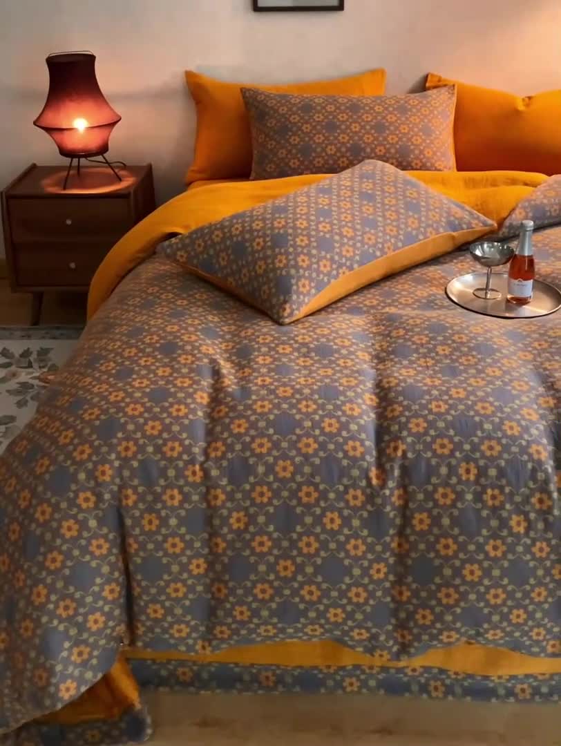 91家纺网 家纺一手货源 找家纺 黛馨 2023新款复古双层纱四件套 花舞-1