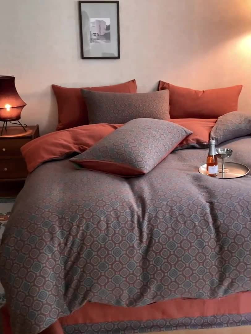 91家纺网 家纺一手货源 找家纺 黛馨 2023新款复古双层纱四件套 格伦-2