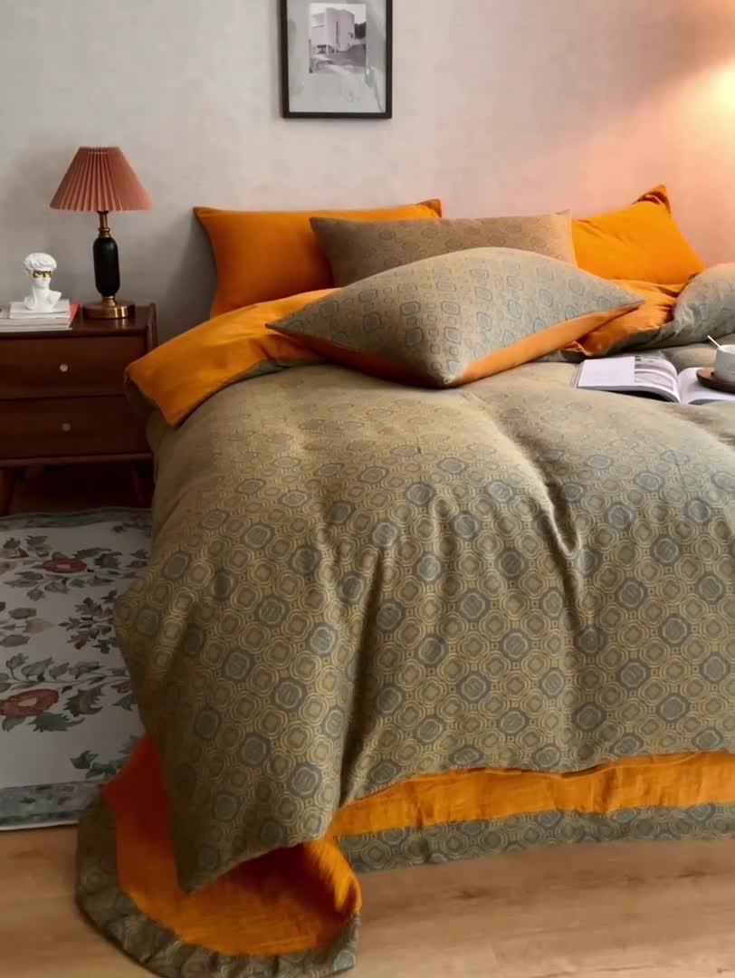 91家纺网 家纺一手货源 找家纺 黛馨 2023新款复古双层纱四件套 格伦-1