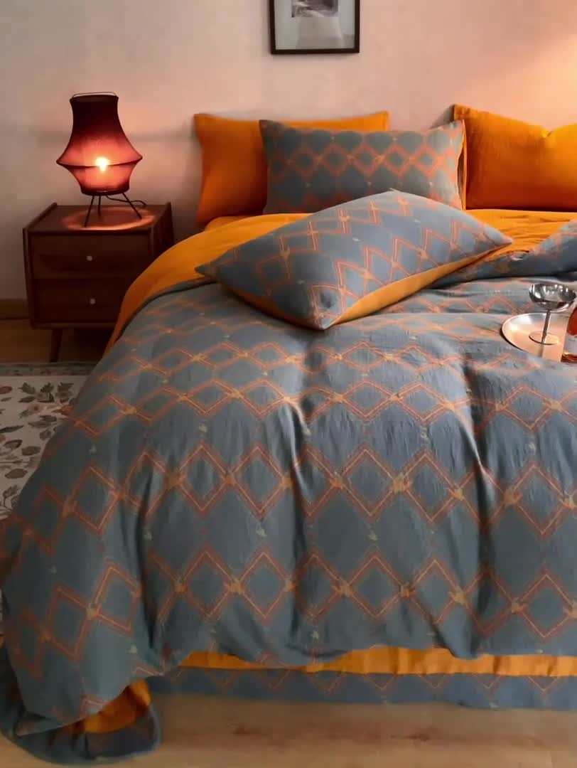 91家纺网 家纺一手货源 找家纺 黛馨 2023新款复古双层纱四件套 德尔斯