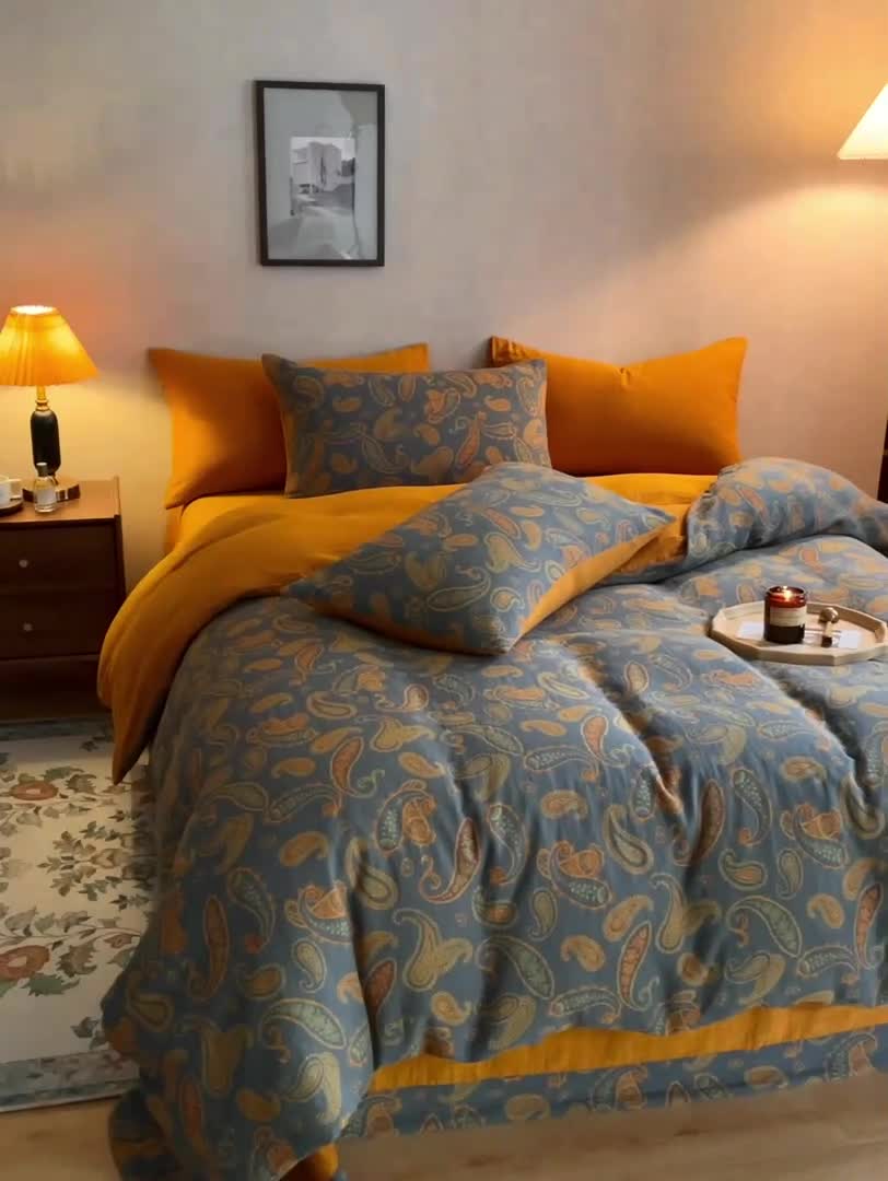 91家纺网 家纺一手货源 找家纺 黛馨 2023新款复古双层纱四件套 戴维-1