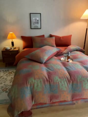 91家纺网 家纺一手货源 找家纺 黛馨 2023新款复古双层纱四件套 晨园幽香