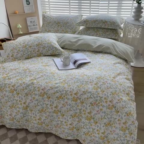 91家纺网 家纺一手货源 找家纺 柠馨 2023新款现代极简13376全棉四件套(硬包) 多彩