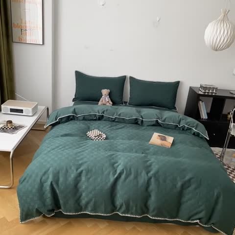 91家纺网 家纺一手货源 找家纺 金丝鸟2023新款A类60支全棉水洗棉华夫格四件套苏珊格绿