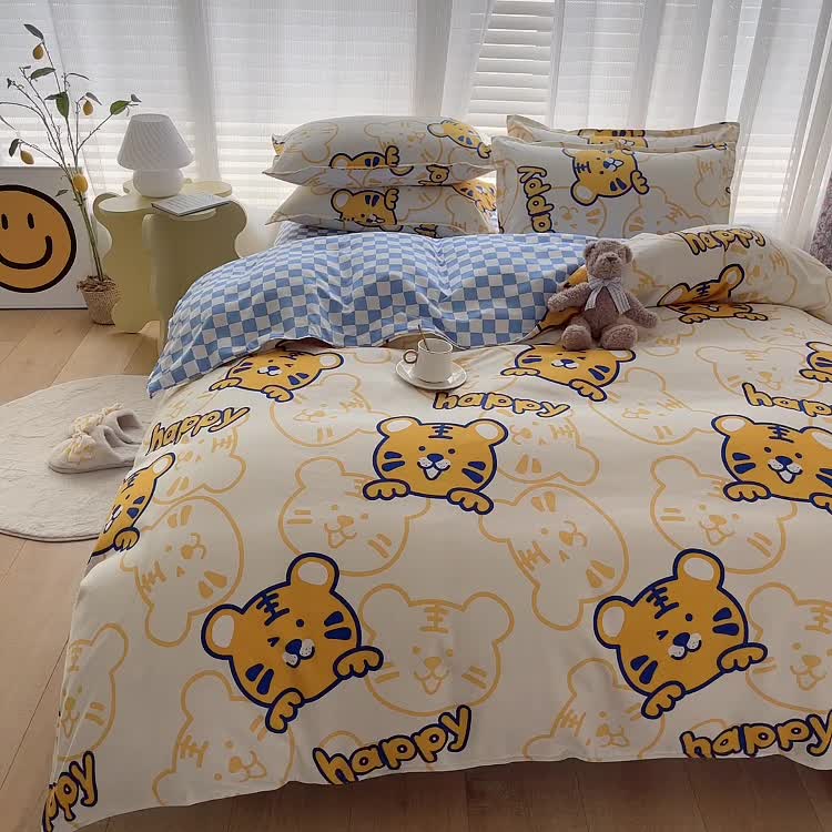 91家纺网 家纺一手货源 找家纺 赫然 130g生态长绒棉植物羊绒加厚斜纹磨毛四件套 小萌虎