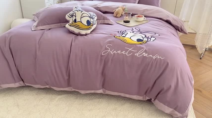 91家纺网 家纺一手货源 找家纺 朗莎家纺 2022新款正版卡通长绒棉四件套 唐老鸭