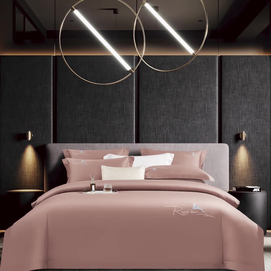 91家纺网 家纺一手货源 找家纺 芊寻家居 2024新款全棉长绒棉四件套 一鹿有你-玫瑰棕