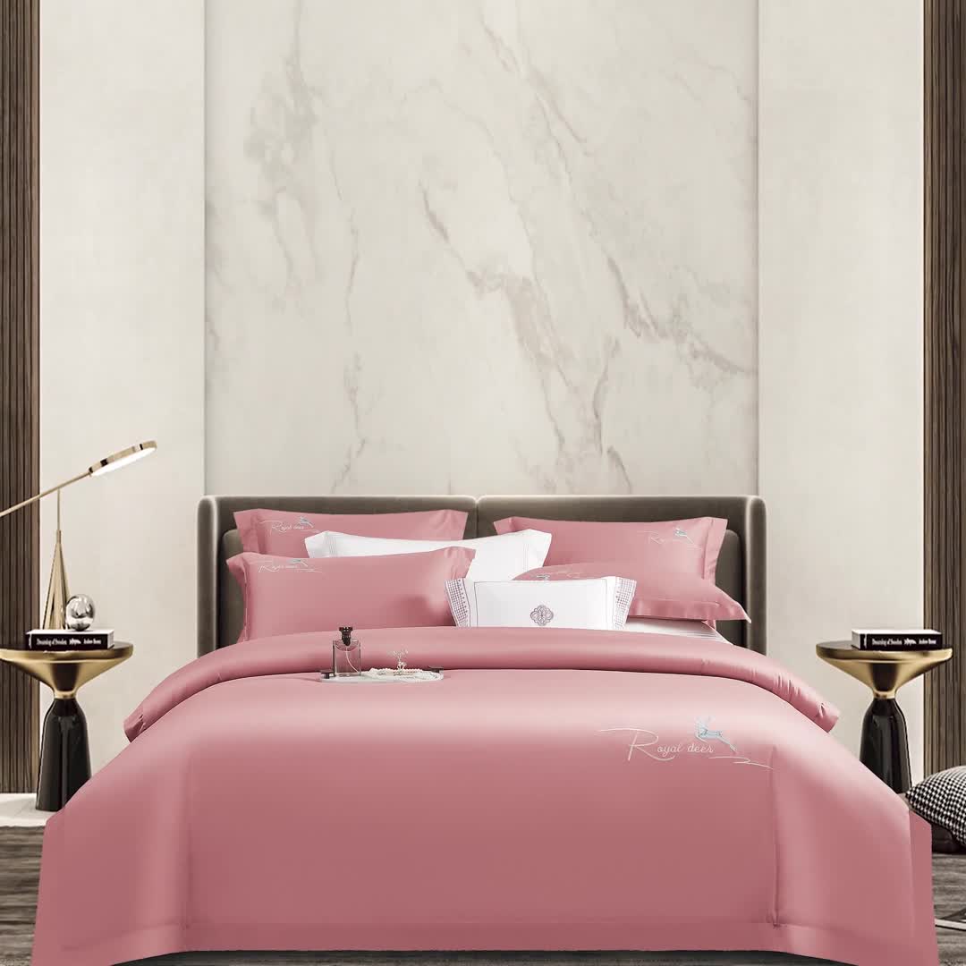 91家纺网 家纺一手货源 找家纺 芊寻家居 2024新款全棉长绒棉四件套 一鹿有你-肉桂粉