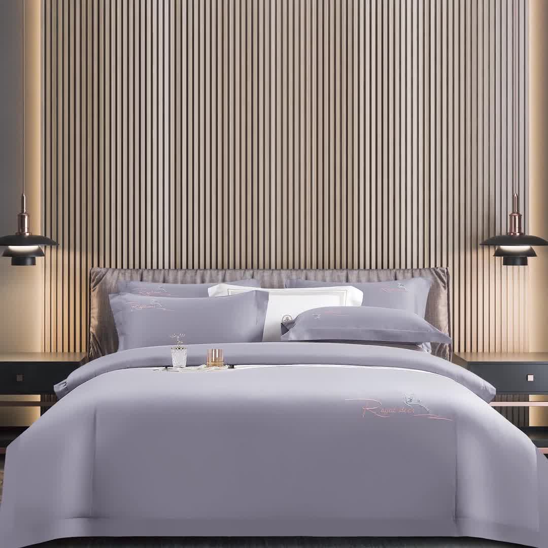 91家纺网 家纺一手货源 找家纺 芊寻家居 2024新款全棉长绒棉四件套 一鹿有你-水墨灰