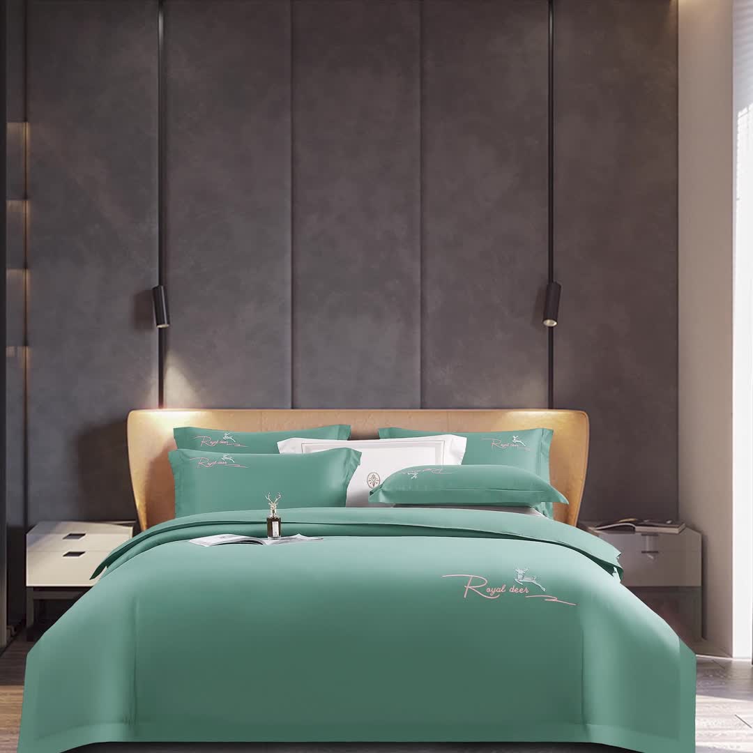 91家纺网 家纺一手货源 找家纺 芊寻家居 2024新款全棉长绒棉四件套 一鹿有你-松饼绿
