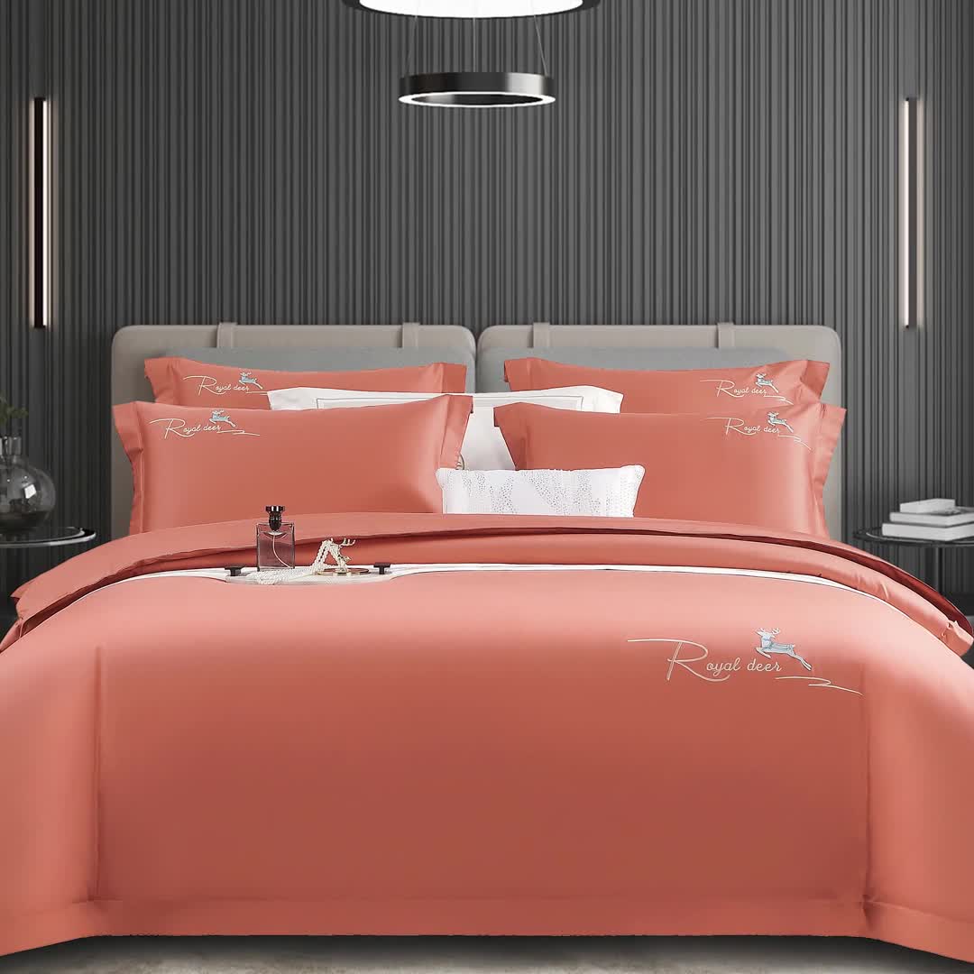 91家纺网 家纺一手货源 找家纺 芊寻家居 2024新款全棉长绒棉四件套 一鹿有你-微柚橘