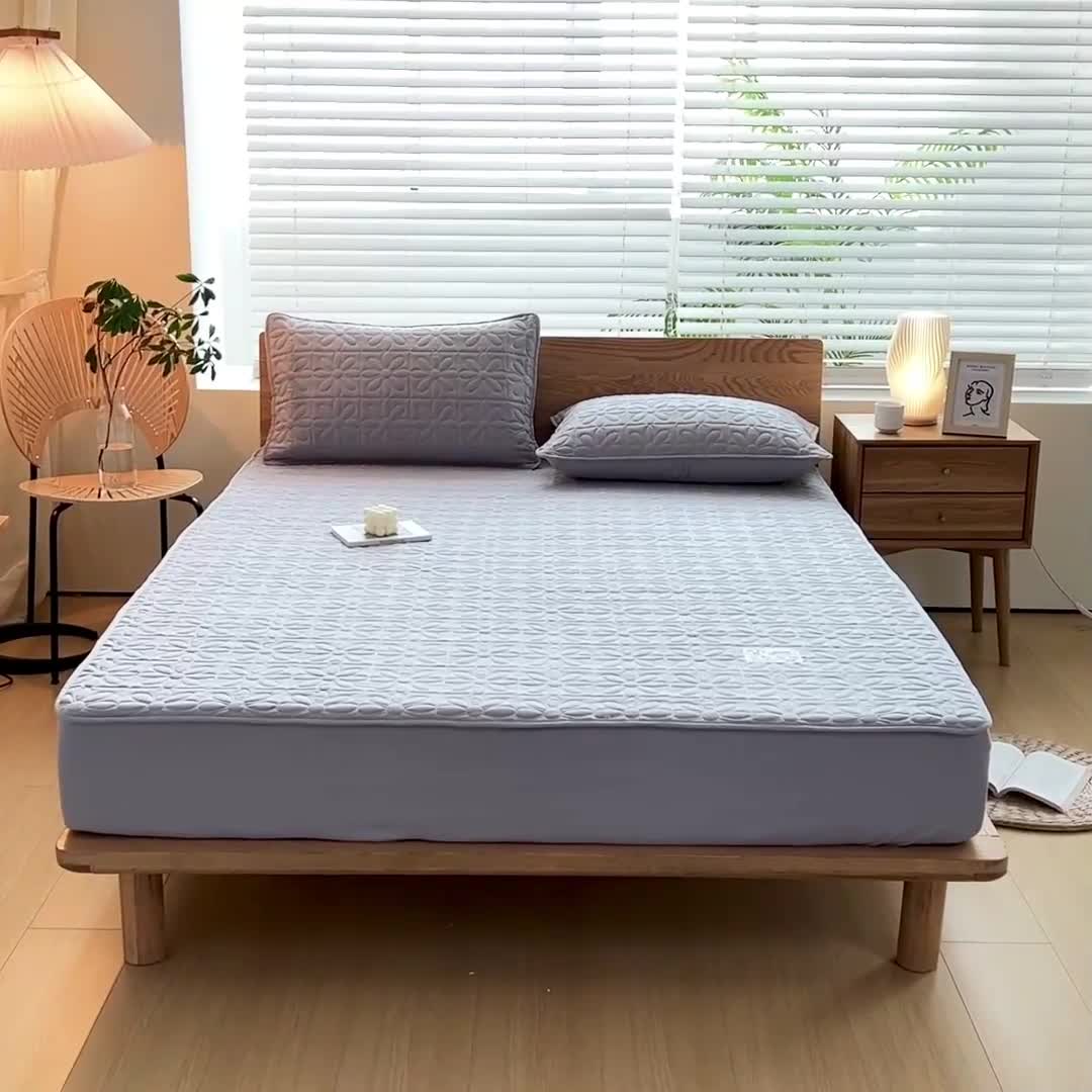 91家纺网 家纺一手货源 找家纺 给笠 2023新款原棉床笠 幸运格-星灰