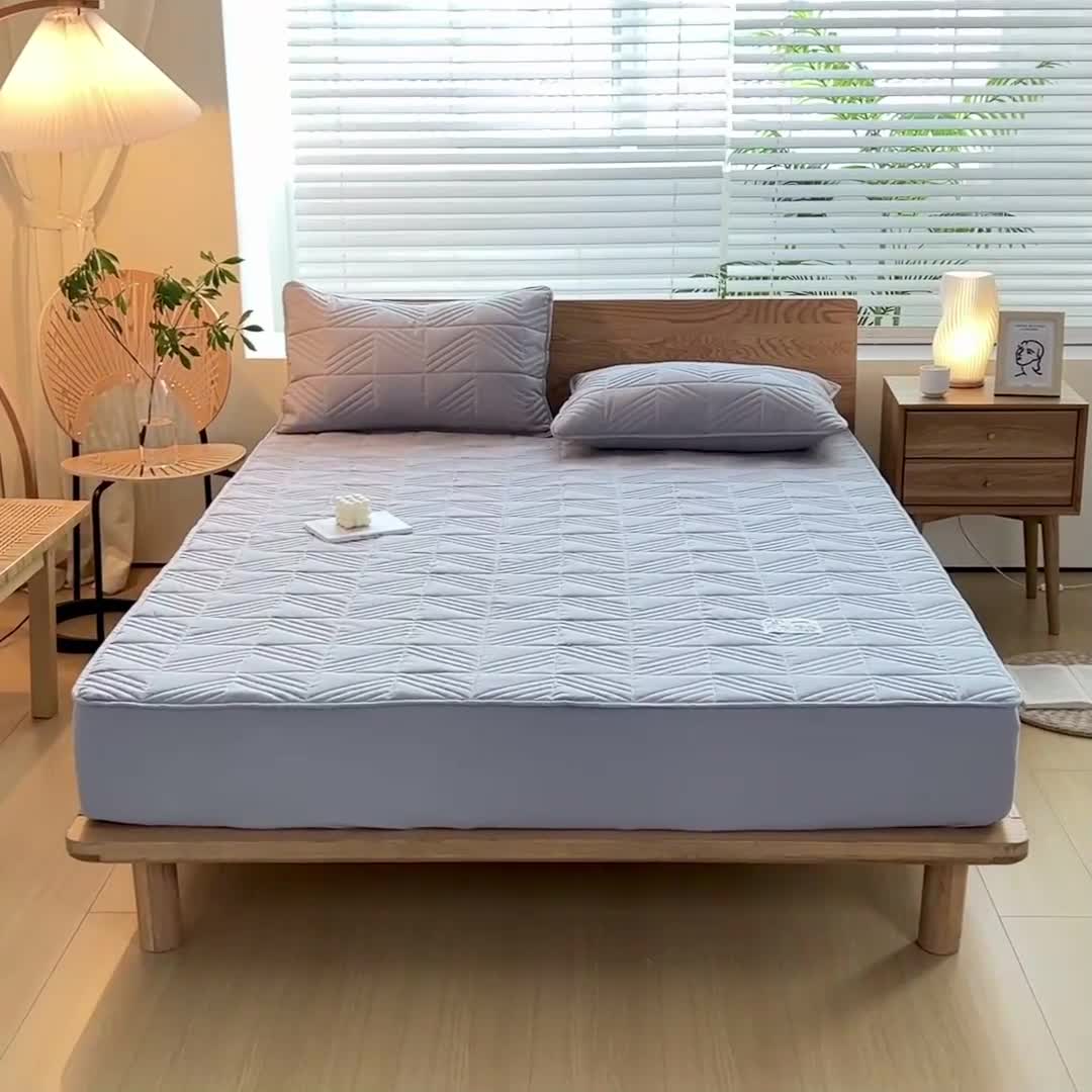 91家纺网 家纺一手货源 找家纺 给笠 2023新款原棉床笠 几何格-星灰